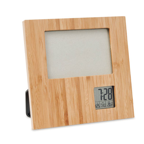 Bamboo photo frame with weather station